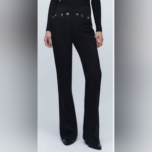 Zara Black High-Waist Flare Pants with Gold Metallic Eyelet / Button Detail sz M
